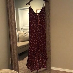 Burgundy Floral High Low Dress—Read Description